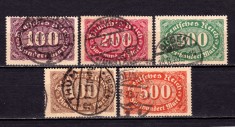 ✅ (S42) Germania Reich 1922 &amp;quot;Cifra in oval&amp;quot; serie completa Michel 219/223, cota 10 &amp;euro; , stampilata foto