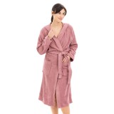 Halat de baie bumbac organic Homelevel Roz M, unisex, cu gluga, cordon si buzunare