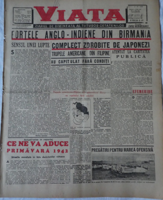 Viata, ziarul de dimineata; director: Rebreanu, 13 Mai 1942, frontul din rasarit