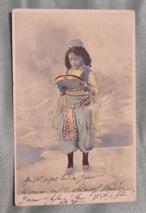 Dansatoare in costum oriental, Carte postala veche, circulata - corespondenta, datata anul 1912