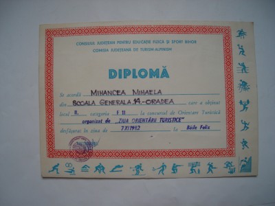 Diploma Orientare turistica, Consiliul Judetean pentru Educatie Fizica, 1982 foto