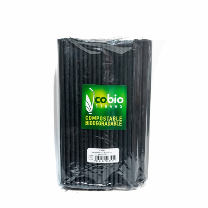 Set 150 Paie Biodegradabile, Compostabile, Drepte, Negre, 250X8mm