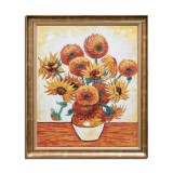 Tablou pictat manual inramat, Vaza cu floarea soarelui, 70x60cm ulei pe panza, reproducere Vincent van Gogh