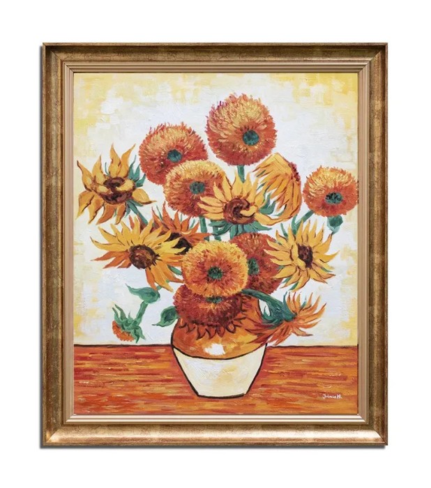 Tablou pictat manual inramat, Vaza cu floarea soarelui, 70x60cm ulei pe panza, reproducere Vincent van Gogh