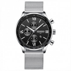 Ceas pentru barbati, casual DengQin CS1095, model argintiu, cadranul negru foto
