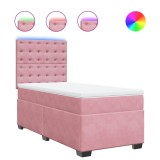 Cumpara ieftin Pat box spring cu saltea, roz, 80x200 cm, catifea