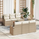 VidaXL Set canapea de grădină 7 pcs Bej, alb Mediu Ratan și poliester