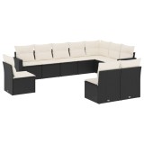 Cumpara ieftin Set canapele de gradina cu perne, 10 piese, negru, poliratan