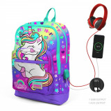 Cumpara ieftin Ghiozdan cu 4 compartimente, Coral High, cu USB, model unicorn