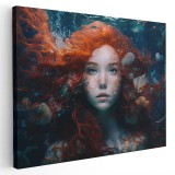 Tablou canvas fetita cu par roscat in apa, rosu, albastru 1139 Tablou canvas pe panza CU RAMA 70x100 cm
