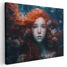 Tablou canvas fetita cu par roscat in apa, rosu, albastru 1139 Tablou canvas pe panza CU RAMA 20x30 cm