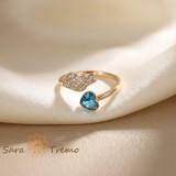 Inel Aripa Albastra , Inel placat cu aur 14K cu zirconia albe si cristal albastru