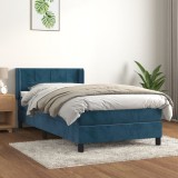 VidaXL Pat box spring cu saltea, albastru &icirc;nchis, 90x190 cm, catifea