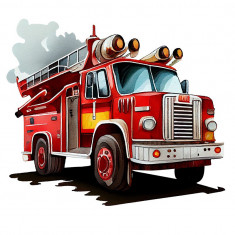 Sticker decorativ, Masina de Pompieri, Rosu, 70 cm, 1214STK