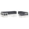 Set mobilier de gradina cu perne, 10 piese, alb, lemn masiv