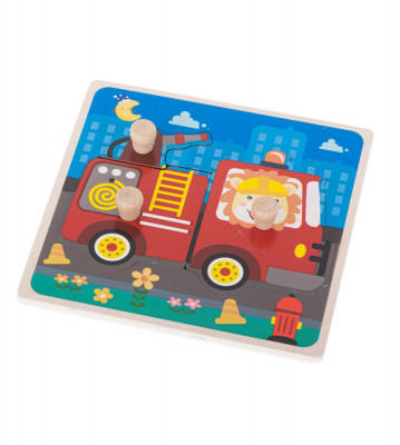 Puzzle din lemn pentru copii cu vehicule,2 piese 15 x 15 cm foto