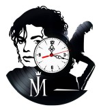 Ceas de perete din disc vinil, Tematică Michael Jackson, Design King of Pop cu Portret și Logo, Negru, 30 cm
