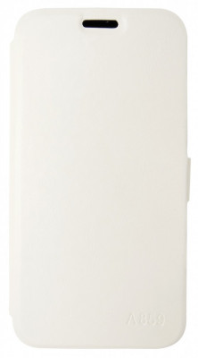 Husa tip carte cu stand alba (cu decupaj casca) pentru Lenovo A859 foto