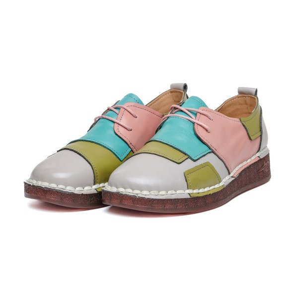 Pantofi din piele naturala colorati model 043070