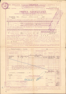 HST A2063 Poliță asigurare 1937 Prima Ardeleană Cluj filiala Arad foto