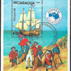 NICARAGUA 1984 - EXPOZIȚIA MONDIALĂ DE FILATELIE AUSIPEX - COLIȚĂ UZATĂ (T506)
