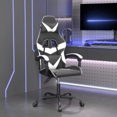 Scaun de gaming pivotant, negru și alb, piele ecologică foto