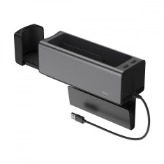 Organizator Auto Baseus Pentru Cotiera Cu Sursa De Alimentare Si Suport Pahare 2 x USB Negru CRCWH-A01