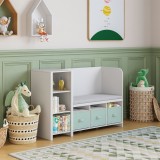 Biblioteca pentru copii cu banca si cutii depozitare, alb/menta