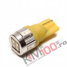 Bec LED T10 6 SMD 5630 12V GALBEN COD: PT137 foto