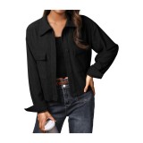 Jachetă din corduroi pentru femei cu m&acirc;neci lungi, guler clasic, &icirc;ncheiată cu nasturi, model shacket