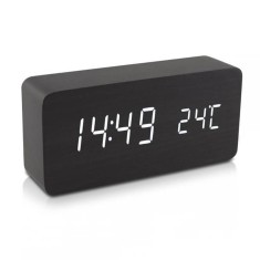 Ceas electronic de masa Edman cu led, Termometru, Alarma, Control Vocal, 15x7x4 cm, Negru/alb