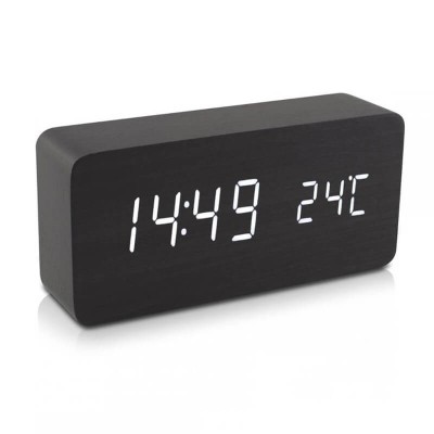 Ceas electronic de masa Edman cu led, Termometru, Alarma, Control Vocal, 15x7x4 cm, Negru/alb foto