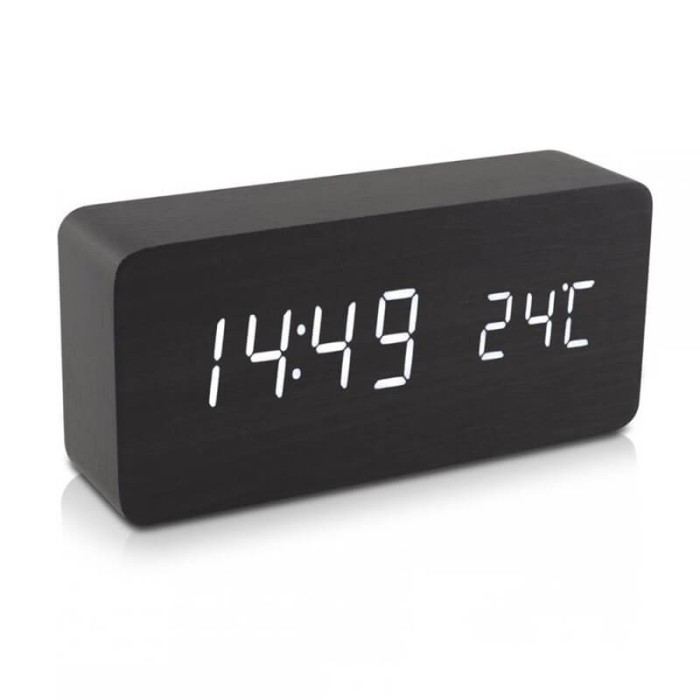 Ceas electronic de masa Edman cu led, Termometru, Alarma, Control Vocal, 15x7x4 cm, Negru/alb