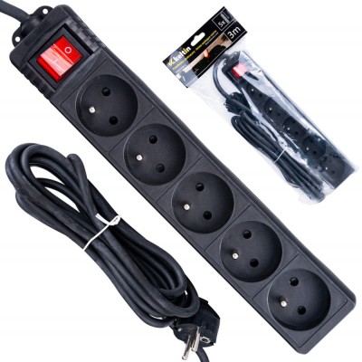 Prelungitor electric cu 5 prize, 3 m, negru, Keltin K00246B-C foto