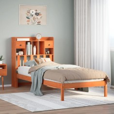vidaXL Pat cu bibliotecă fără saltea, maro, 100x200 cm, lemn masiv pin 3321642