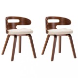 Scaune de bucatarie, 2 buc, crem, lemn curbat &amp; piele ecologica
