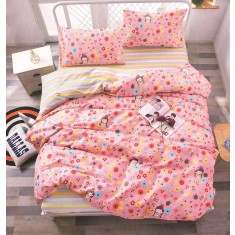Lenjerie de pat pentru o persoana cu husa de perna patrata, Keziah, bumbac mercerizat, multicolor