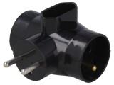 Conector Alimentare AC TIMEX-ELEKTRO, 3x Soclu, Negru, Cu Impamantare, Tip Pini 2P+PE, Model R-21/BK
