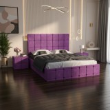 Pat Tapitat Titan Mov Catifea Premium cu Noptiere Tapitate Ofertă limitată