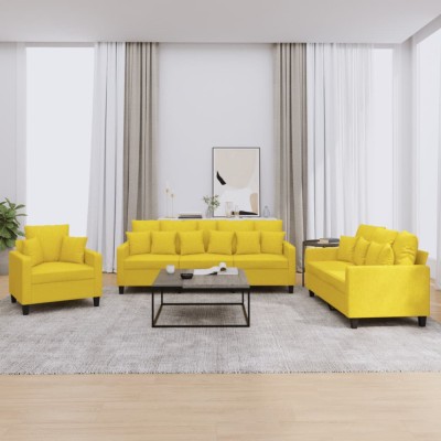 vidaXL Set de canapele cu perne, 3 piese, galben deschis, textil 3201637 foto