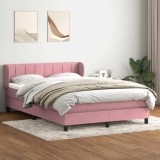 VidaXL Pat box spring cu saltea, roz, 140x210 cm, catifea