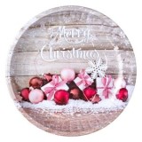 Farfurie Decorativă Crăciun Metalică Bej Globuri 26cm Oem