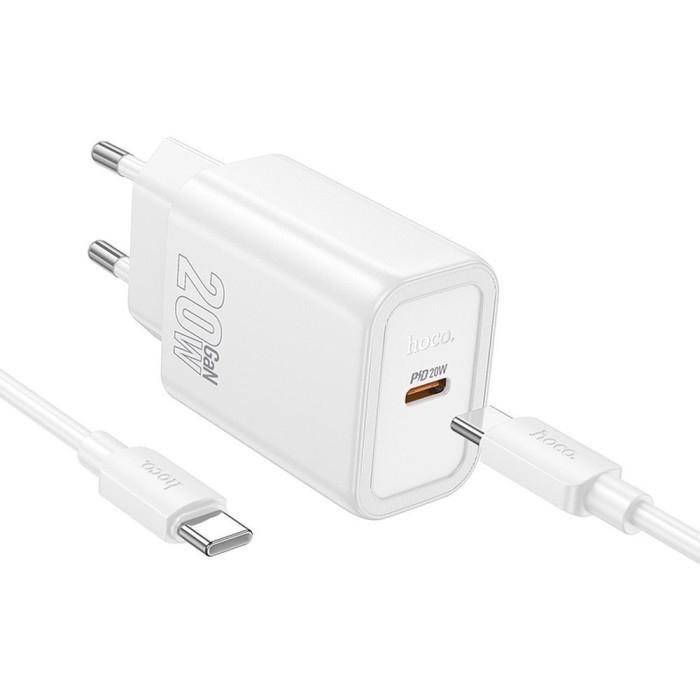 Incarcator HOCO N60, USB-C QC PD 20W + Cablu USB-C to Lightning, White