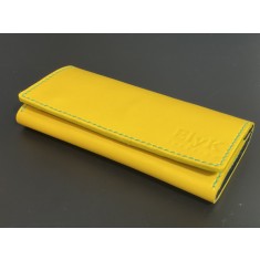 Portofel dama din piele naturala, lucrat si cusut manual, Eva, Handmade, Galben ( cusatura verde ), Produs in Romania
