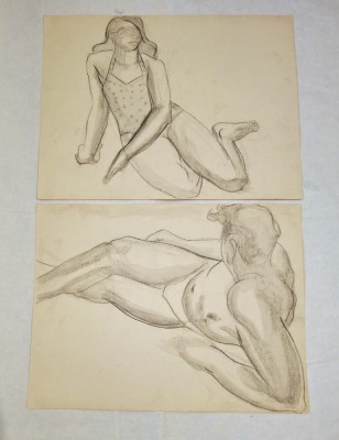 Doua lucrari de atelier &amp;ndash; carbune si laviu de tus foto