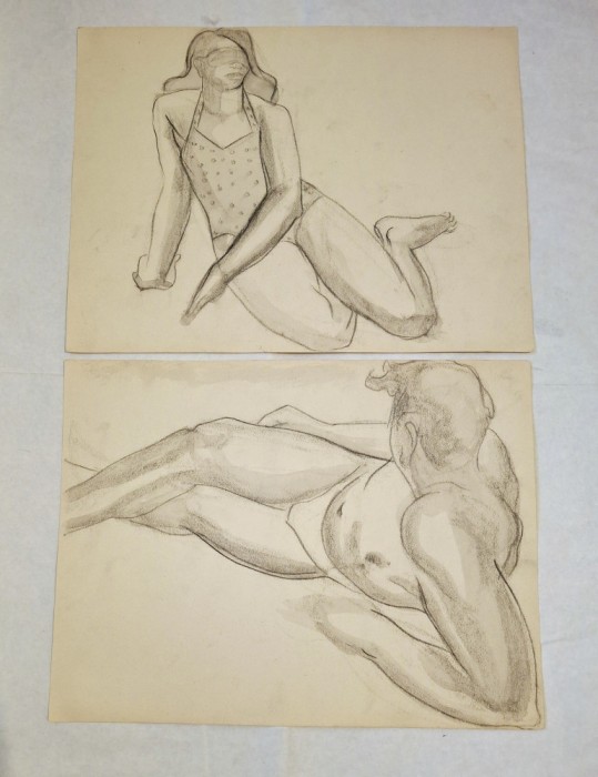 Doua lucrari de atelier &ndash; carbune si laviu de tus