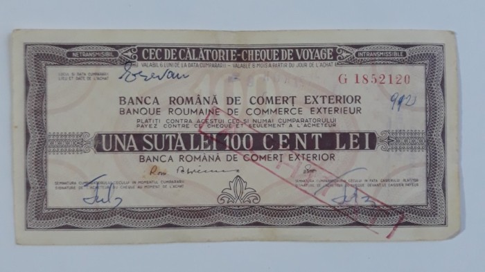 cec de calatorie - comert exterior 100 lei - 1971