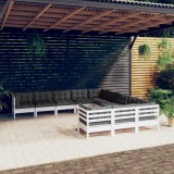 Set de șezlonguri de grădină cu perne 11 piese alb lemn de pin