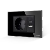 Cumpara ieftin Priza Schuko cu USB A+C Luxion, rama din sticla neagra, standard italian 3M