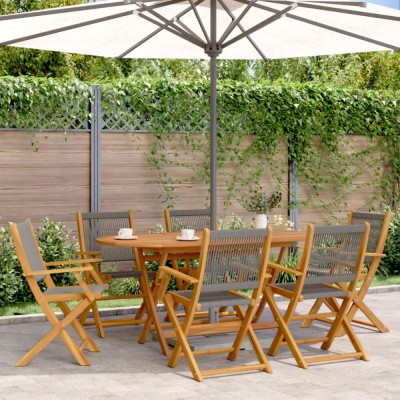 vidaXL Set mobilier de grădină 7 piese polipropilenă gri/lemn masiv foto